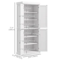 HOMCOM 72.5" Kitchen Pantry Cabinet, Freestanding Buffet Storage Cabinet with 4 Doors and Adjustable Shelves, White(m-3)