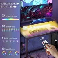 HOMCOM Reversible L Shaped Desk with Lights, Power Outlet, USB Ports, Corner Desk with Storage for Home Office, Black(m-4)