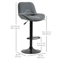 HOMCOM PU Leather Bar Stools Set of 2, Adjustable Height Swivel Bar Chairs with Footrest for Home Pub Area, Grey(m-3)