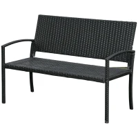 Outsunny Rattan Wicker Loveseat Garden Bench Hand Woven Portable Backyard Black(m-11)