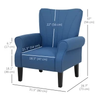 HOMCOM Fabric Armchair, Modern Accent Chair with Wood Legs for Living Room, Bedroom, Home Office, Dark Blue(m-3)