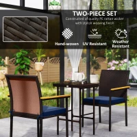Outsunny Stackable Patio Wicker Dining Chair Set of 2 with Cushions, Backrest, Armrests for Deck, Garden, Navy Blue(m-6)