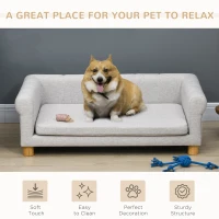 PawHut Modern Pet Sofa Cat or Medium Large Dog Bed W/ Removable Seat Cushion, Light Grey(m-4)
