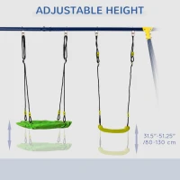 Outsunny Kids Metal Swing Set for Backyard, Outdoor Play Equipment, with Saucer Swing Adjustable Swing Seat, Basket Hoop, Climb Ladder, Net, A-Frame Metal Stand, for 3-10 Years Old, Green(m-4)