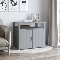 PawHut Wooden Cat Litter Box Enclosure Furniture with Adjustable Partition, Cat Washroom End Table with Open Shelf, Gray(m-10)