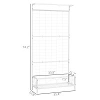 Outsunny Metal Tall Plant Stand with Trellis and Hanging Bar, Plant Holder for Indoor Outdoor Use, 35" x 12.8" x 74", White(m-3)