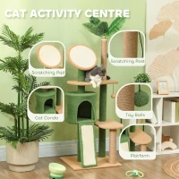 PawHut 55-Inch Cat Tree for Indoor Cat with Green Leaves, Scratching Posts, Cat Condo, Scratching Pad, Ramp, Dangling Balls(m-5)