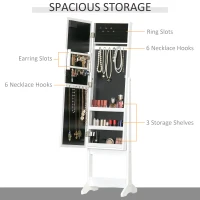 HOMCOM Free Standing Armoire Organizer, Lighted Mirrored Jewelry Cabinet w/ Angle Adjustable & 16 LED Lights Warm White(m-4)