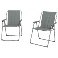 Outsunny 2 Pack Outdoor Folding Chair Set, Portable Camping Chairs with Armrest, Oxford Fabric Seat, Outdoor Chairs, Grey(m-2)