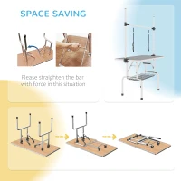 PawHut Adjustable Dog Grooming Table with 2 Safety Slings, Storage Basket, Grey(m-9)