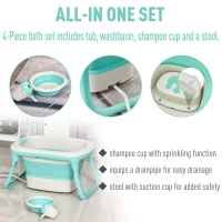 Qaba 4-IN-1 Folding Baby Bathtub 4pcs Esthetic Basin with Sucker Seat Non-Slip Support Safer Portable, Green(m-6)