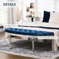HOMCOM Vintage Semi-Circle End of Bed Bench, Upholstered Bedroom Entryway Bench with Tufted Velvet-Touch Fabric with Rubberwood Legs, Blue(m-4)