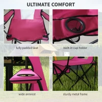 Outsunny Outdoor Rocking Chair Folding Camping Chair Portable Rocker with Armrests, Side Cup Holders, & Carry Bag, Red(m-6)
