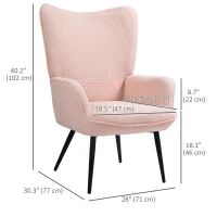 HOMCOM Accent Sherpa Chair, Upholstered Armchair, Fluffy Wingback Chair for Living Room, Reading Room, Pink(m-3)