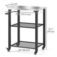 Outsunny 3-Shelf Outdoor Grill Cart Table with Stainless Steel Top, Hooks, Pizza Oven Stand on Wheels(m-3)