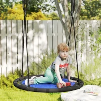 Qaba 39 inch Saucer Tree Swing Set for Kids with Adjustable Hanging Ropes for Outdoor, Backyard, Navy Blue(m-1)