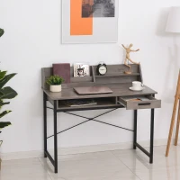 HOMCOM Industrial Computer Desk with Drawer and Open Shelves, Writing Table with Hutch for Home Office, Grey(m-1)
