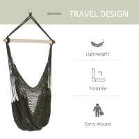 Outsunny Portable Hammock Chair, Hanging Woven Hammock Swing Chair Sleeping Bed for Outdoor Garden Yard Camping, Army Green(m-5)