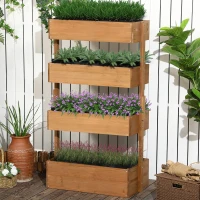 Outsunny Vertical 4 Tier Raised Garden Bed, Wooden Planter Box, Self-Draining with Bed Liner for Indoor Outdoor Flowers, Vegetables and Herbs, Orange(m-10)