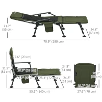 Outsunny Folding Fishing Chair, 330 lb Heavy Duty Camping Chair with Reclining Backrest, Footrest, Adjustable Legs, Dark Green(m-3)