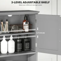 kleankin Modern Over The Toilet Storage, Bathroom Cabinets Over Toilet with Open Shelves and Double Door Cabinet, Grey(m-6)