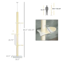 PawHut 4-Tier Floor to Ceiling Cat Tree Height Adjustable 87 -103 Inch(m-3)