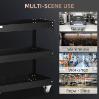 DURHAND 3 Tier Rolling Tool Cart with Wheels, 330 LBS Capacity Heavy Duty Utility Cart, Mobile Service Cart for Garage, Black(m-6)