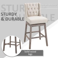 HOMCOM Bar Height Bar Stools Set of 2, 180 Degree Swivel Barstools with Solid Wood Footrests and Button Tufted Design, 30" Seat Height Bar Chairs for Kitchen Island, Beige(m-6)