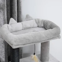 PawHut 47" Cat Tree for Indoor Cats, Kitty Activity Center, Cat Tower with Cat Ear Bed Ramp Condo Hammock Hanging Ball Toys Sisal Rope Scratching Post, Light Grey(m-10)