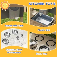 Outsunny Kids Sandbox with Cover Kitchen Playset Toys, Wooden Sand Box with Seat, Storage, for 3-7 Years Old, Natural Wood(m-5)