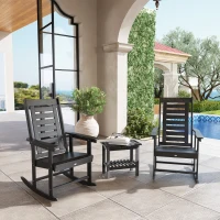 Outsunny 2 Pieces Outdoor Rocking Chairs, HDPE Patio Rockers with 28" High Back, Wide Armrests for Porch Backyard, Black(m-2)