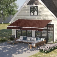 Outsunny 12' x 8' Retractable Patio Awning Sunshade Shelter w/ Manual Crank Handle UV & Water-Resistant for Deck Balcony Coffee(m-8)