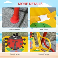 Outsunny Porch Swing for Kids with Adjustable Canopy to Block Sun at Angles, Kids Swing Chair with Seatbelts, Ladybug Pattern, Gift for Kids Ages 3-6, Red(m-7)
