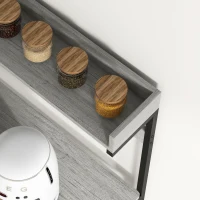 HOMCOM Kitchen Baker's Rack with Power Outlet, Coffee Bar Station with Adjustable Shelves and Hooks, Distressed Grey(m-10)