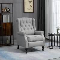 HOMCOM Wingback Reclining Chair with Footrest, Button Tufted Recliner Chair with Rolled Armrests for Living Room, Light Grey(m-1)