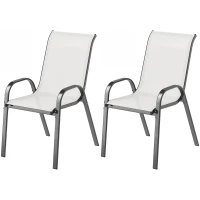 Outsunny Set of 2 Outdoor Dining Chairs, Stackable Lawn Chairs with High Back, Breathable Mesh Seat for Garden Porch, Light Grey(m-2)