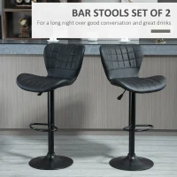 HOMCOM Bar Stools Set of 2, Adjustable Height Swivel Bar Chairs, PU Leather Upholstered Kitchen Counter Stools with Wide Seat, Back and Footrest, Black(m-4)