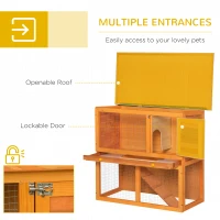 PawHut Wooden Rabbit Hutch, Indoor Outdoor Bunny Cage with Run, 2- Level Guinea Pig House with Slide-Out Tray, Waterproof Roof, Yellow(m-5)