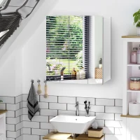 kleankin 28" x 24" Wall Mounted Mirror Cabinet, Bathroom Medicine Cabinet with Mirror, 3 Doors and Adjustable Shelves, White(m-8)