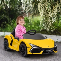 Qaba Lamborghini Revuelto Licensed 12V Kids Ride on Car Electric Car w/ Hydraulic Doors, Remote, Transport Wheels, Yellow(m-10)