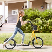 Aosom Youth Scooter, Kick Scooter with Adjustable Handlebars, Double Brakes, 16" Inflatable Rubber Tires, Basket, Cupholder, Orange(m-2)