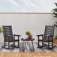 Outsunny 2 Pieces Outdoor Rocking Chairs, HDPE Patio Rockers with 28" High Back, Wide Armrests for Porch Backyard, Black(m-10)