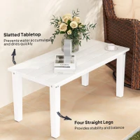 Outsunny Rectangle Outdoor Coffee Table, HDPE All-Weather Outdoor Patio Table with Slatted Tabletop for Yard, Balcony, White(m-5)