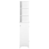 HOMCOM Tall Bathroom Storage Cabinet, Freestanding Linen Tower with 3-Tier Open Adjustable Shelf, White(m-13)