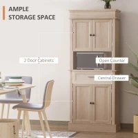 HOMCOM 72"H Modern Freestanding Kitchen Pantry Cabinet Cupboard with Doors Open Shelves Adjustable Shelving Microwave Space, Oak(m-4)