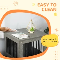 PawHut Dog Crate Furniture, Wooden End Table Furniture with Lockable Magnetic Doors, Small Size Pet Kennel Indoor Animal Cage, Gray(m-8)
