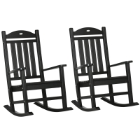 Outsunny 2PCs Outdoor Rocking Chair with Armrests, Fade-Resistant Waterproof HDPE for Indoor & Outdoor, Black