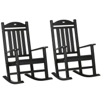 Outsunny 2PCs Outdoor Rocking Chair with Armrests, Fade-Resistant Waterproof HDPE for Indoor & Outdoor, Black(m-1)