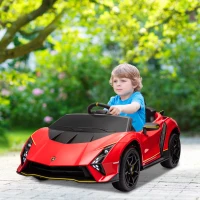 Qaba 12V Lamborghini Autentica Licensed Kids Car with Remote Control, 4 Wheels Spring Suspension, Soft Start, Red(m-1)