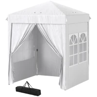 Outsunny 6.7' x 6.7' Pop-Up Canopy Tent with Sidewalls, Height-Adjustable, Carry Bag Included, for Outdoor, Garden, Patio, White(m-2)